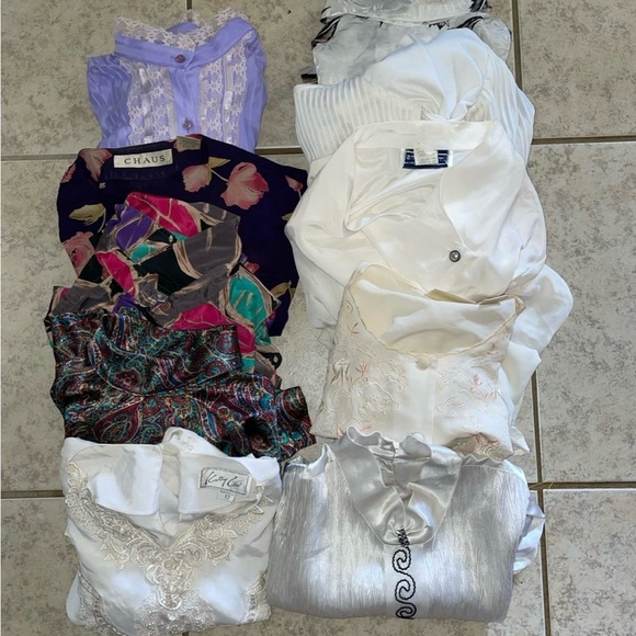 Vintage large bundle• lot of 10•Ladies silky long sleeved Secretary blouse Tops - Picture 4 of 13